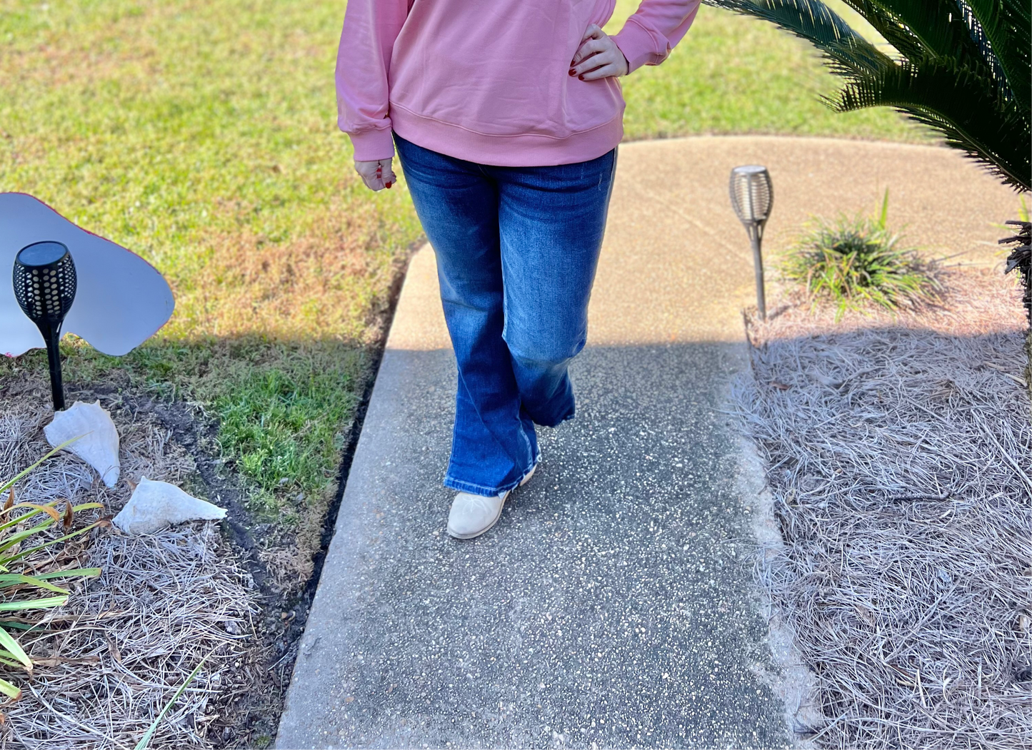 Medium wash high rise denim jeans