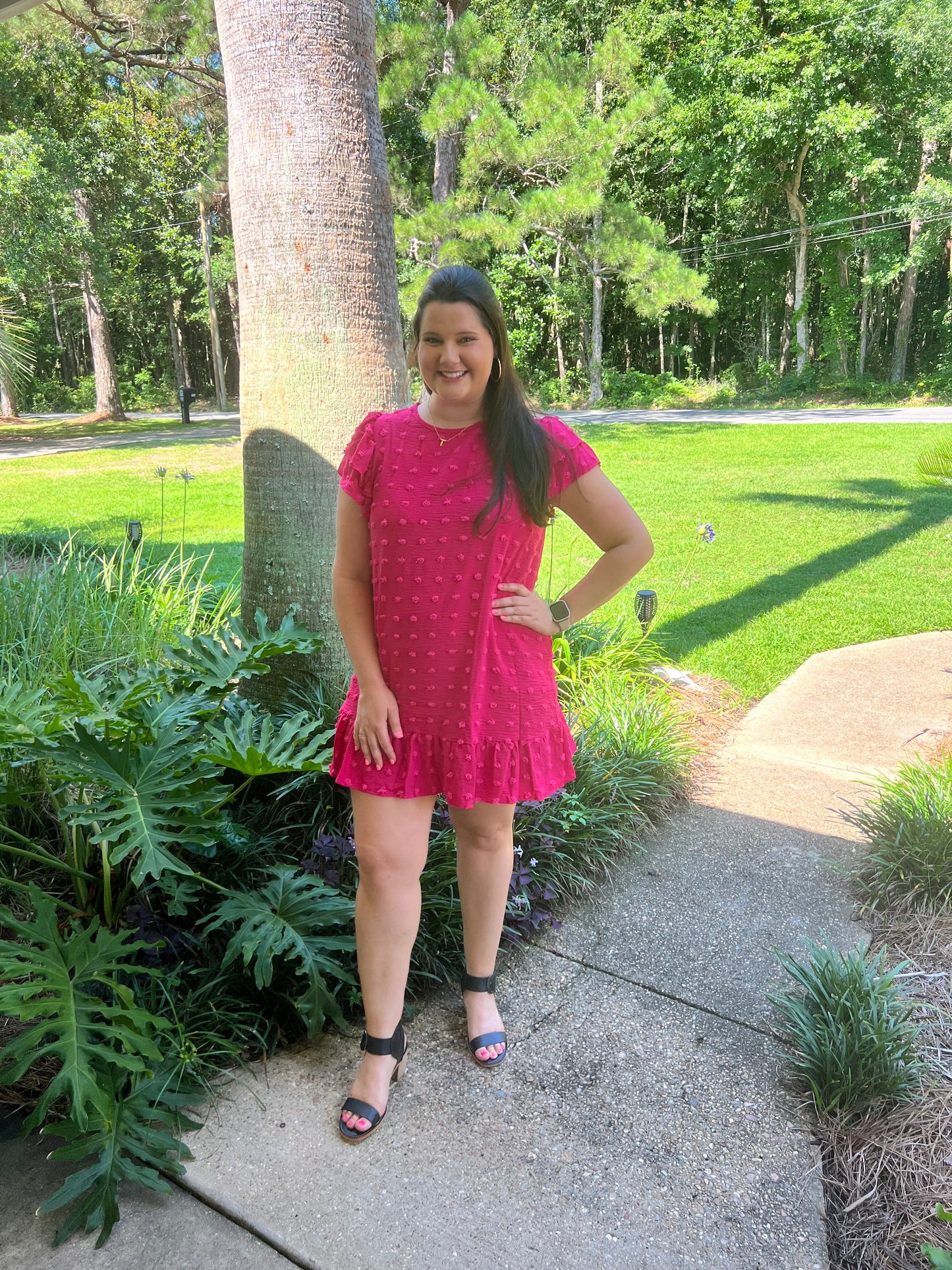 Magenta Swiss Dot Curvy Dress