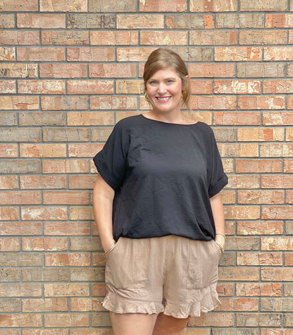 Khaki high waisted ruffle shorts