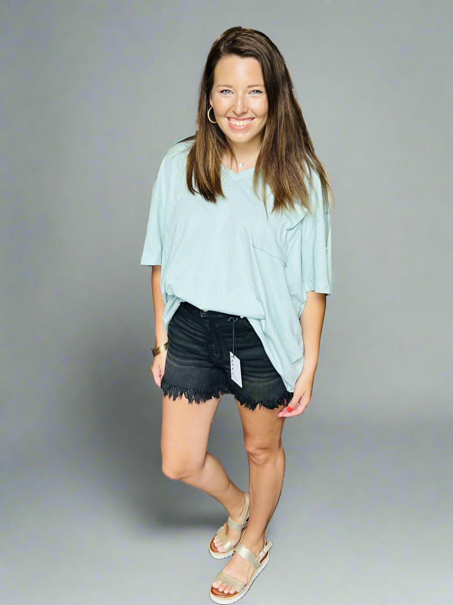 Zenana Black Wash Denim Shorts