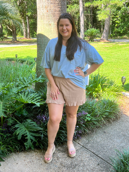 Khaki high waisted ruffle shorts