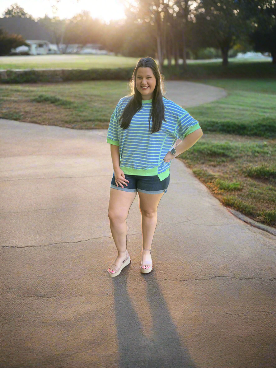 Blue and Lime Oversized Top