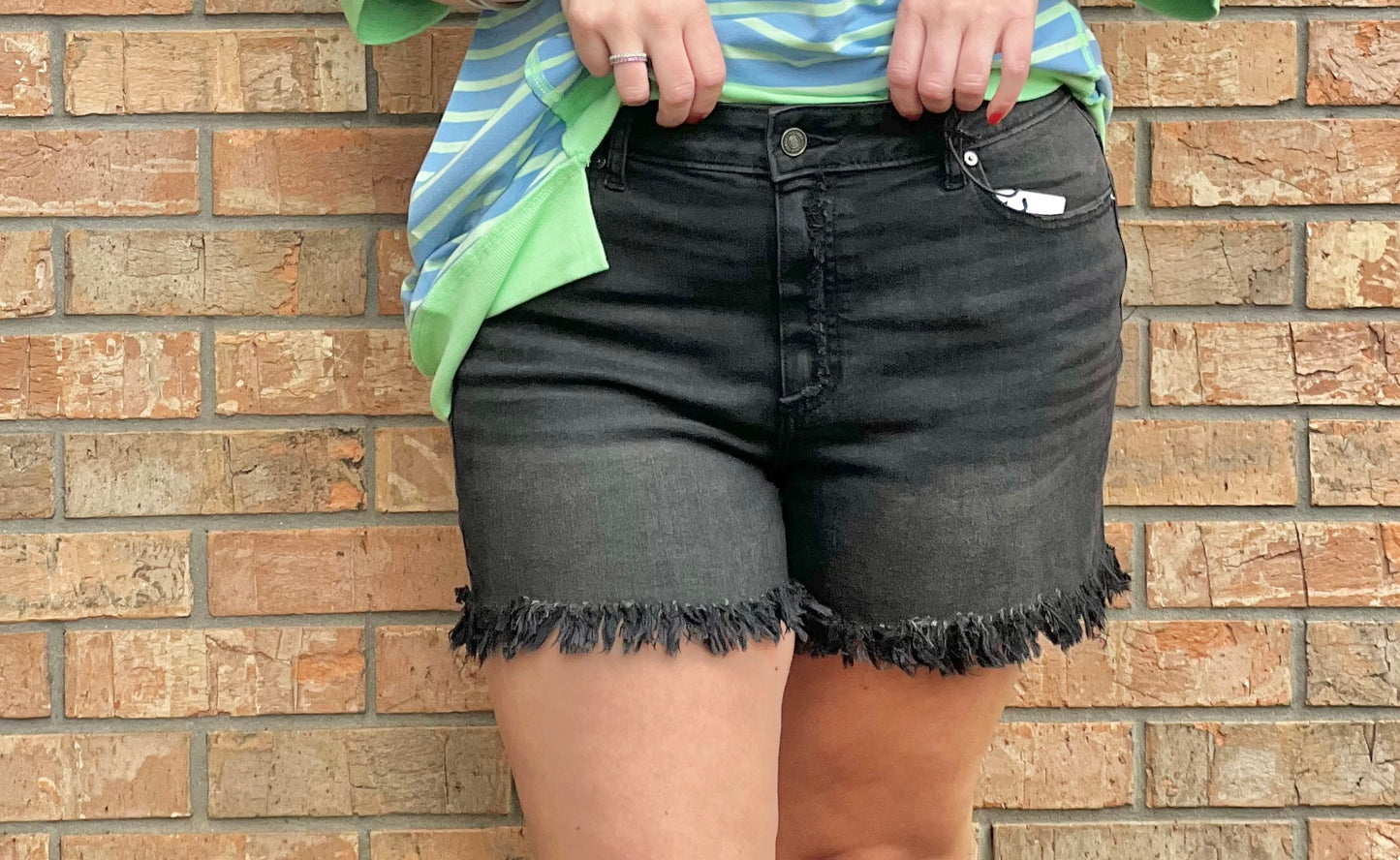 Zenana Black Wash Denim Shorts