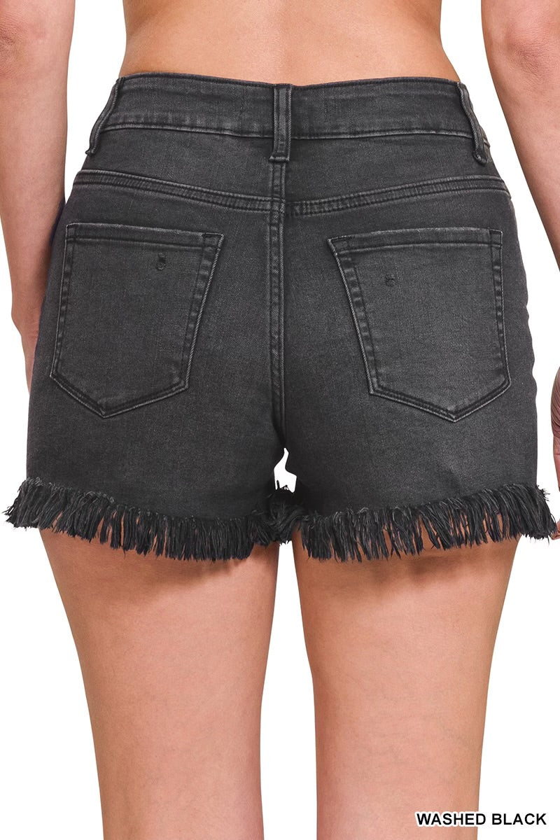 Zenana Black Wash Denim Shorts