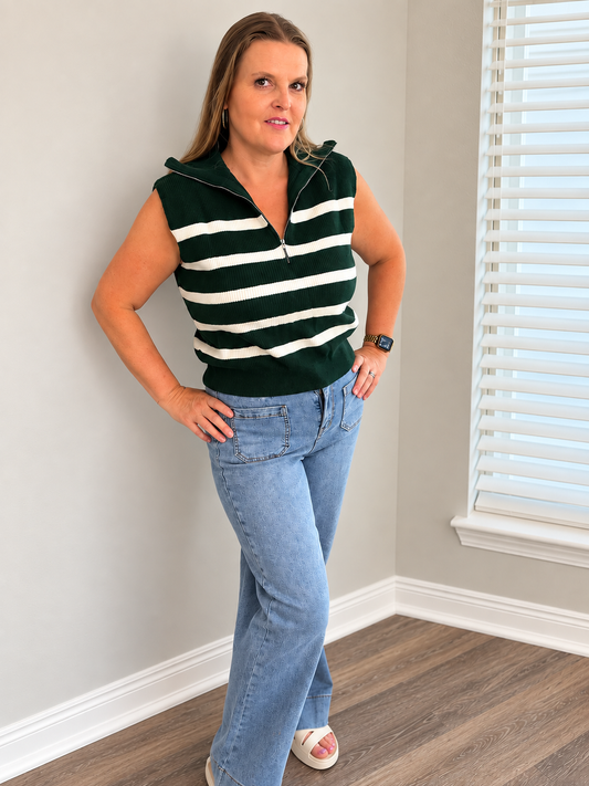 Game Day Green Half-Zip Sweater