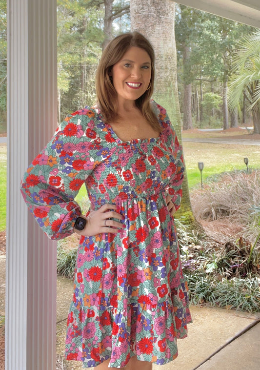 Smocked Floral Dress